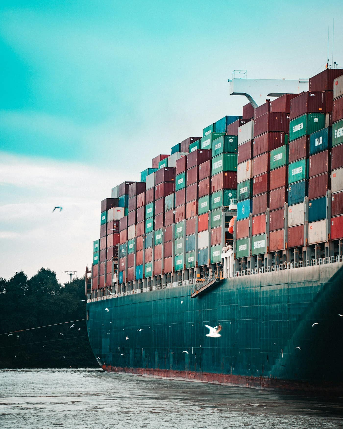 A container ship loaded with cargo